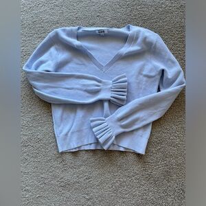 525 America Baby Blue Ruffle Sleeve V-Neck Sweater 100% Cotton Size L
